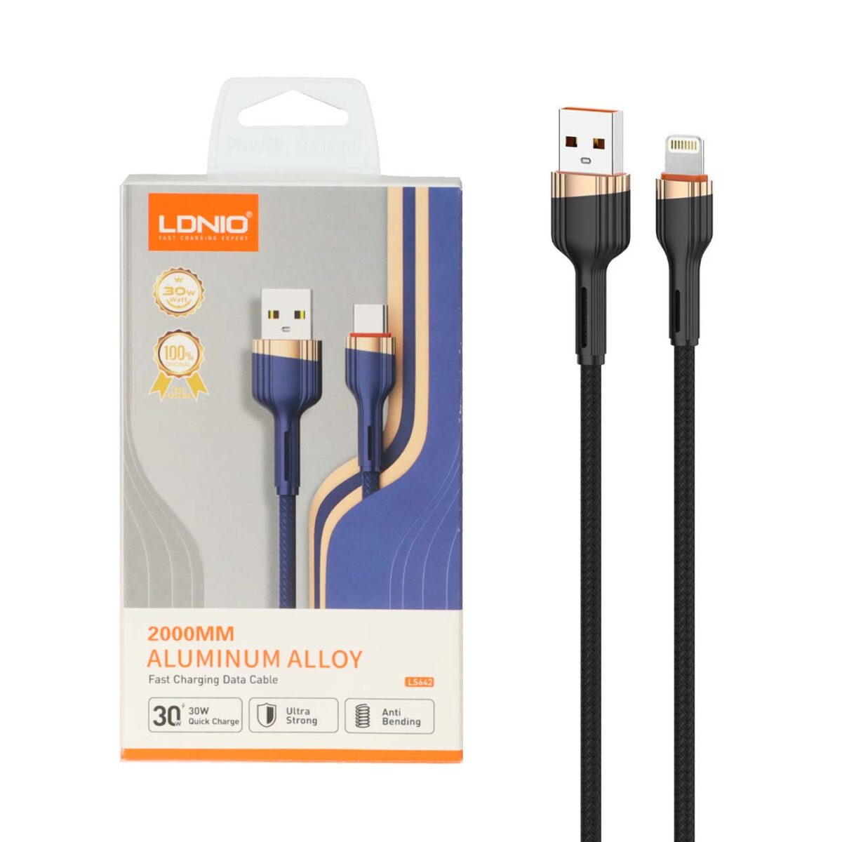 کابل شارژ فست 2 متری آیفون LDNIO مدل LS642 - مشکی (اصلی) - Image 1