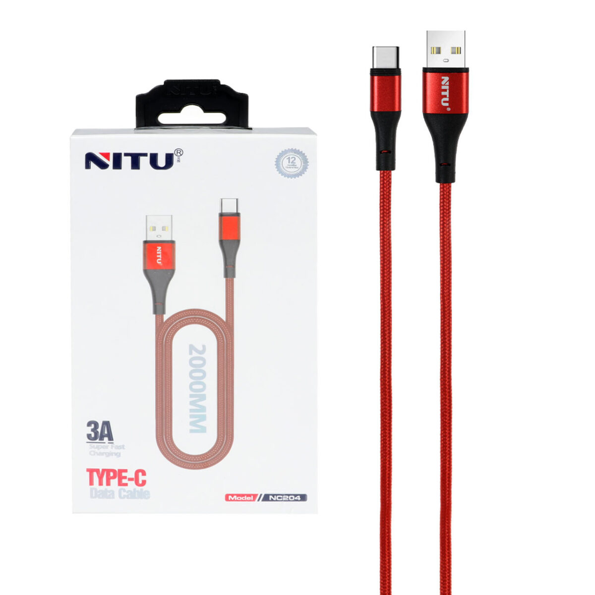 NC204 کابل شارژ فست 2 متری NITU Type-C مدل NC204 - قرمز (گارانتی 18 ماه تعویض نیکان همراه) - Image 1