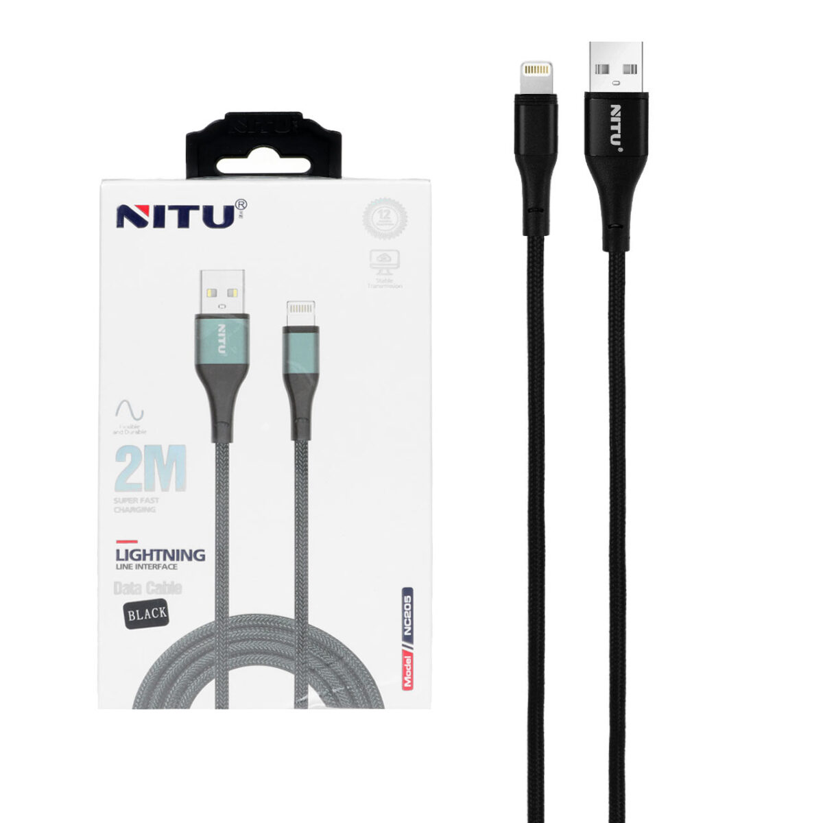 کابل شارژ فست 2 متری آیفون NITU مدل NC205 - مشکی (گارانتی 18 ماه تعویض نیکان همراه) - Image 1